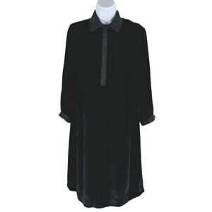 Emerson Fry Velvet Shirt Dress Womens Size 2 Black Solid Rayon Silk DR-1567